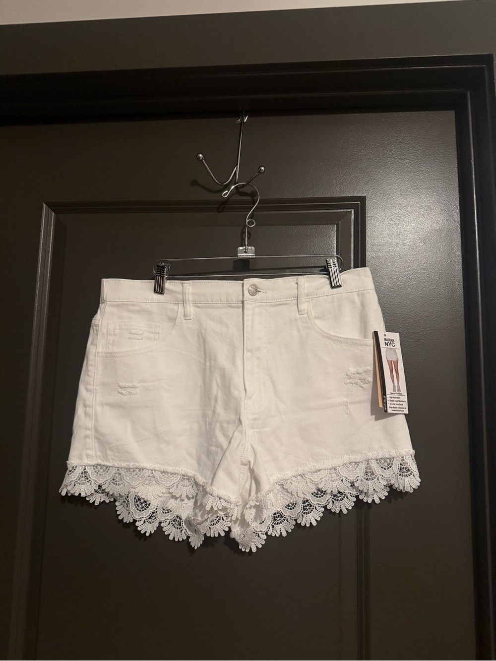 Lace-Trim White Denim Shorts for Women